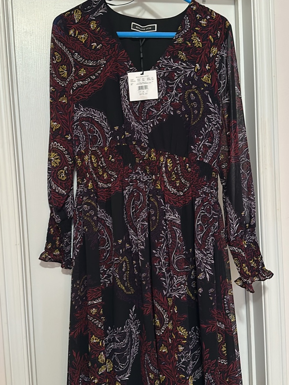 Melanie Lyne Black Paisley Long-Sleeve Maxi Dress with Smocked Waist